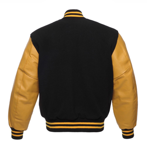 Obtenga una nueva chaqueta de béisbol universitaria con bordado de chenilla personalizada para hombres con cuerpo de lana y mangas de cuero para el invierno - Product Image 6