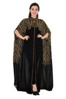 Abaya Kaftan de Soirée Haut de Gamme Modeste et Tendance, Broderie à la Main de Perles et Paillettes, Grande Taille, Maxi Arabe en Georgette Légère