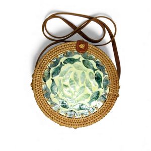 Eco Friendly Rattan <b>Shoulder</b> Bag Featuring Mother of Pearl Inlay for Sustainable Fashion and Natural Accessories - Product Image 1
