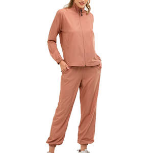 Tenues de sport automne-hiver pour femmes, ensembles 2 pièces, veste décontractée à fermeture éclair et patchwork, pantalon moulant, jogging, survêtement - Product Image 4