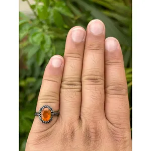 925 Silver Mexican Fire <b>Opal</b> Statement <b>Ring</b> Dainty Fine Jewelry with Yellow <b>Gold</b> Everyday Wear Gemstone <b>Ring</b> - Product Image 3