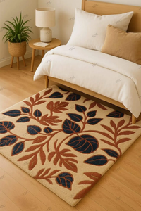 Tapis KNOT RUG en laine tuftée à la main, bleu, motif feuille, haute qualité, fait main, écologique, pour salon, chambre d'enfant, hôtels, bureau - Product Image 3