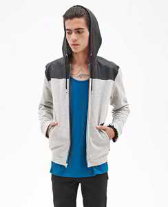 Sudadera con capucha de media cremallera para hombre al por mayor, con bolsillo con cremallera en el brazo de dos tonos, logotipo personalizado, OEM, estilo urbano - Product Image 4