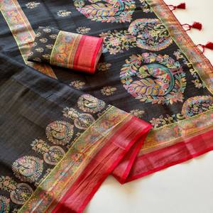 Sari de Seda VASTRA COTTAGE con Tejido Zari Puro, Bordado Jacquard Completo con Zari, Borde con Zari, Estampado Digital Kalamkari, Blusa - Product Image 2