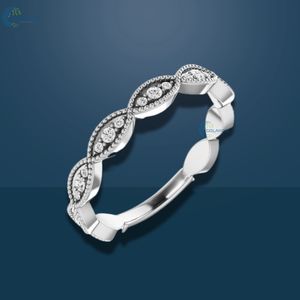 Anillo de eternidad de moissanita de filigrana Marquesa vintage en oro blanco sólido de 14 quilates elegante banda de boda apilable para mujer - Product Image 2