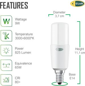 Clar-e14 dẫn Bóng đèn hình ống 9W, cơ sở vít nhỏ, đèn tiết kiệm năng lượng cho chiếu sáng trong nhà - Product Image 2