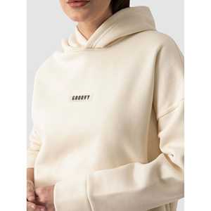 Sweat à capuche en soie crème pour femme, respirant, tricoté, coupe oversize, avec fermeture éclair, idéal pour l'hiver, avec lettres brodées et broderie en tissu éponge - Product Image 2