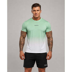 T-shirt décontracté à manches courtes pour homme, vert dégradé et blanc, coupe ajustée, séchage rapide, col rond, tricoté, style oversize, en vert - Product Image 1