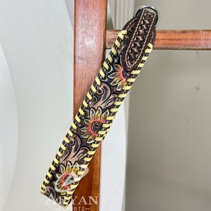 Fabricant professionnel de luxe collier de chien en cuir repoussé à la main en cuir véritable motif tournesol occidental colliers réglables pour animaux de compagnie - Product Image 1