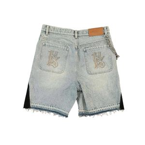 Shorts en jean décontractés vintage pour hommes, taille mi-haute, avec fermeture éclair, logo personnalisé, strass, 100 % coton, vente en gros - Product Image 3