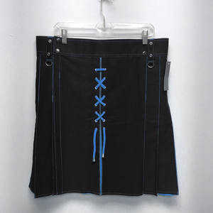 Kilt écossais hybride en denim noir pour homme, style gothique, lacets contrastés bleus, quincaillerie inoxydable 2026 - Product Image 3