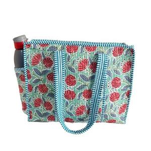 Bolso de mano Reversible acolchado de algodón con bloque de mano indio para mujer, regalo impreso con letras, compras de alta calidad respetuosas con el medio ambiente - Product Image 2