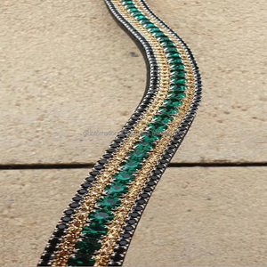 Pulsera de cuero marrón de caballo de lujo hecha a mano, banda para cejas de 5 filas, con cristales de imitación, perlas, color negro e inglés - Product Image 5