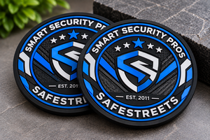 Patch de sécurité intelligent Safestreets en tissu non tissé gaufré 3D en caoutchouc, à coller, motif camouflage noir et rouge, en forme de cercle - Product Image 4