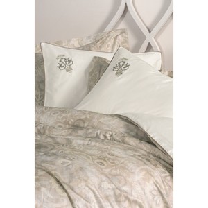 Ensemble de housse de couette double en satin de coton Elite Beatrix Beige avec motif floral, ensemble de 4 pièces pour usage domestique - Product Image 4