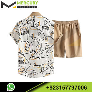 Conjunto de 2 piezas para hombre, conjunto de camisa con botones y pantalones cortos con cordón en la cintura, conjunto de calidad superior para hombre - Product Image 2