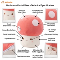 Oreiller en peluche personnalisé OEM ODM en forme de champignon, rose corail doux, coussin rembourré pour la maison