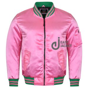 แจ็กเก็ตบอมเบอร์สำหรับผู้ชายเสื้อแจ็กเก็ตผ้าซาตินมหาวิทยาลัยสำหรับฤดูหนาวออกแบบได้ตามต้องการ - Product Image 1