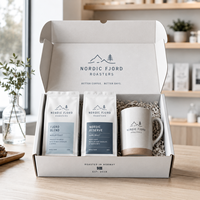 Boîte cadeau personnalisée AT PACK pour café, sachets de café, tasse en céramique, emballage haut de gamme pour torréfacteurs de café de spécialité, branding de café