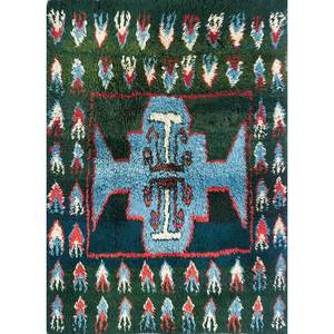 Tapis en laine noués à la main Nuray Green, style géométrique et abstrait bohème, pour entrée, salon et couloir - Pae-1385 - Product Image 1