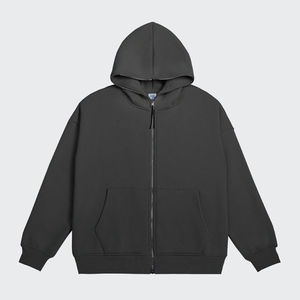 Sweats à capuche en molleton à fermeture éclair personnalisés, noirs, à séchage rapide, respirants, surdimensionnés, avec fermeture éclair intégrale et logo personnalisé, vente en gros pour la saison hivernale - Product Image 3