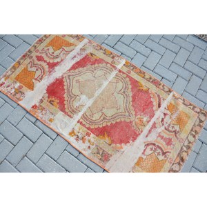 Alfombra turca Vintage de 2,6x5 pies, rojo, naranja, área grande, diseño de retazos de lana, respaldo de látex para pasillo, dormitorio, forma Rectangular - Product Image 4