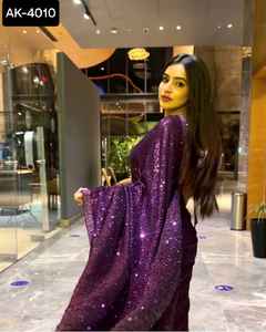 Fancy Women Party Wear Designer Heavy Sequence Eork Saree Collections con Banglori Satin Silk Blusa Piezas Wedding Wear Saree - Product Image 3