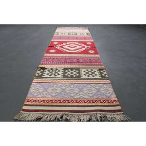 Vintage <b>Runner</b> Rug, 2.6x8.1 ft Turkish Rug, <b>Red</b> Ikat Wool Rug - Product Image 2
