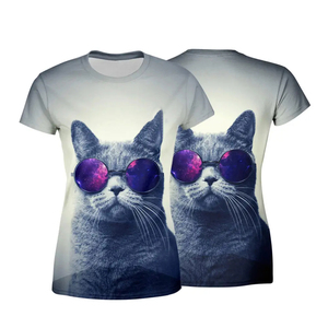 Camiseta con estampado personalizado de diseño de gato de gran tamaño para mujer, camiseta transpirable de secado rápido con sublimación para mujer, camisetas de talla de EE. UU. para mujer - Product Image 3