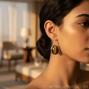 Pendientes Geométricos de Ojo de Tigre Chapados en Oro Glamorosos para Mujer, para Compromiso, Boda, Aniversario, Fiestas y Eventos, un Regalo Perfecto - Product Image 3