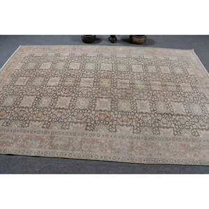 Alfombra de lana Beige antigua de 6,4x9,5 pies, alfombra turca Vintage hecha a mano, retales Rectangulares de látex para dormitorio adolescente, pasillo, felpa - Product Image 3