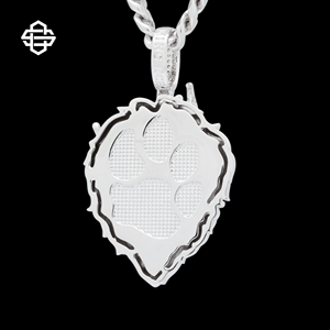 Collier pendentif tête de lion en argent de luxe avec couronne en plaqué or blanc bijoux hip-hop en zircon cubique glacé pour hommes - Product Image 2