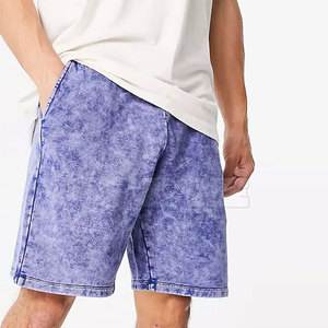 Shorts pour hommes délavés à l'acide, 100 % coton, motif uni, style décontracté, taille élastique, séchage rapide, meilleure vente, promotion - Product Image 2