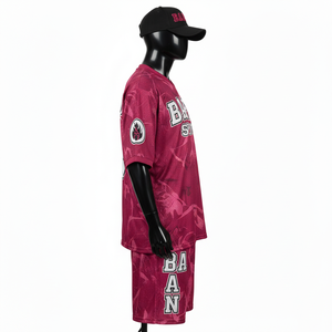 Ensemble court en mesh pour homme, tissu polyester mesh premium 160 GSM, tenue athlétique bordeaux, impression par sublimation du logo pour ensemble homme - Product Image 3