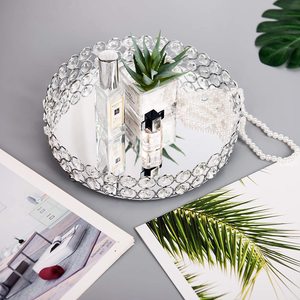 Plateau rond en cristal pour maquillage cosmétique, organisateur de bibelots, plateau décoratif en miroir, commode, plateau pour bouteille de parfum