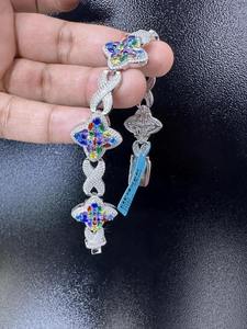 Eslabón cubano de plata de alta calidad con diamantes, pulsera clásica de eslabones cubanos de diamantes brillantes, pulsera de eslabones cubanos de plata helada - Product Image 4