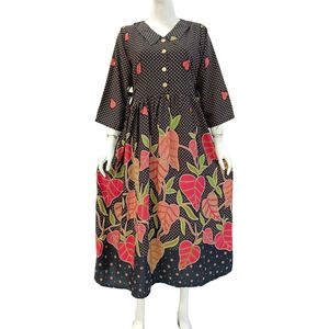 Robes décontractées pour femmes à manches longues et col en V avec boutons, robe musulmane par Chrysanta - Product Image 1