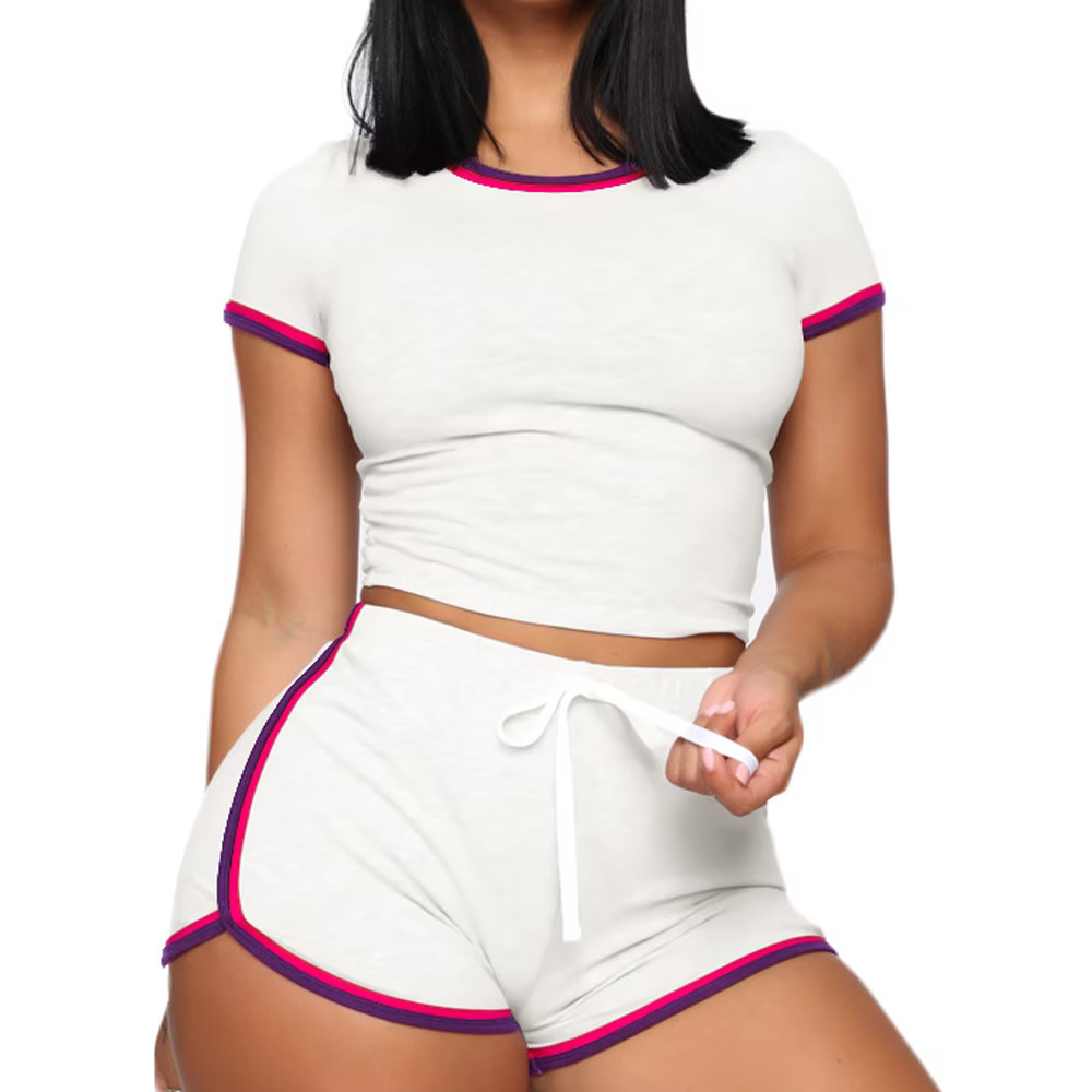 Women's Breathable Quick Dry 2-Piece Yoga Set with Solid Pattern Custom Logo Front Mid Waist Elastic Closure Short Border Lining