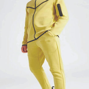 Custom Brand Logo 69% Cotton 31% Polyester Yellow Boys <b>Tech</b> Fleece Tracksuit Full Zip Hoodie Joggers Sweatpants Sweatsuit - Product Image 5