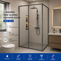 Porte de douche d'hôtel en verre trempé ANSI 8 mm, style luxe doré, entrée à coin carré, coulissante, sur mesure, OEM ODM, en forme de L