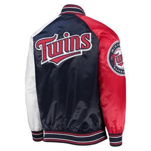 Minnesota <b>Varsity</b> Satin Raglan <b>Jacket</b> Navy/Red Full-Snap <b>Vintage</b> College Letterman Baseball Silk Embroidered Dyed <b>Varsity</b> <b>Jacket</b> - Product Image 6