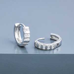 Vintage Diamond Huggie <b>Stud</b> Earrings 92.5 <b>Silver</b> 14k Gold Plated Geometric Design - Product Image 5