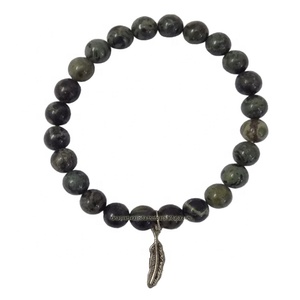 Bracelet extensible en perles rondes faites à la main avec feuille de métal pour filles, femmes et hommes - Product Image 1