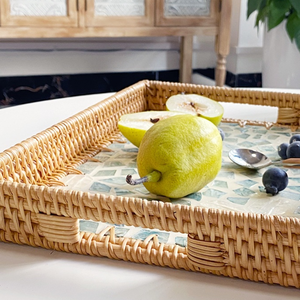 Bandeja de café de mimbre con incrustaciones, accesorio creativo de lujo, organizador colorido para el hogar, bandeja de cocina de alta calidad de Vietnam - Product Image 3