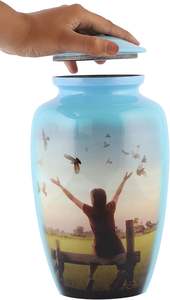 Urnas de cremación para adultos de color azul claro para cenizas humanas con una hermosa bolsa de terciopelo para cenizas de perro, urna de tamaño personalizado para funeral - Product Image 3