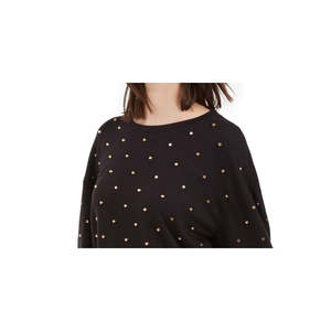 INC International Concepts Sweat-shirt à capuche clouté pour femme, en tricot de soie, avec col brodé, noir, taille XS - Product Image 2