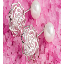 Orecchini pendenti con perle coltivate in oro 14 carati e cristalli, eleganti orecchini con cristalli - Product Image 3