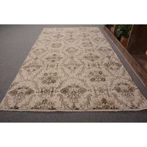 Tapis turc, tapis de sol de 3,8 x 6,9 pieds, tapis vintage en laine marron à motifs floraux - Product Image 1