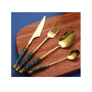 Juego de cubiertos chapados en oro de acero inoxidable, con mango de mármol, conjunto de cubiertos de Metal, novedad - Product Image 3