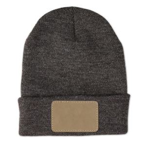 Gorro de punto cálido de alta calidad, gorro con Parche de polipiel en blanco personalizado, gorro para hombre - Product Image 6